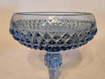 Vintage Blue Diamond Point Glass Tall Footed Compote with Original Box