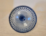 Vintage Blue Diamond Point Glass Tall Footed Compote with Original Box
