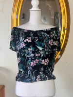 American eagle black foral off the shoulder top