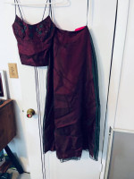 Black Chiffon over Fuchsia Spaghatti Str. Prom/Formal Gown - Sz - 0