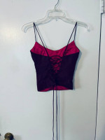 Black Chiffon over Fuchsia Spaghatti Str. Prom/Formal Gown - Sz - 0