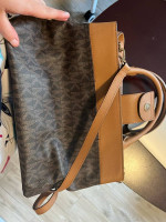 Rare Michael Kors Hailee Kellen Medium Satchel Brown MK Floral Pedal Stud