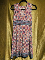 MAX STUDIO Sleeveless Halter Dress Border Printed Pattern Navy Blue, s