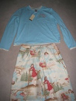 New w Tags: 2-Pc Pajamas Set, Blue w Flannel, Paradise Lodge, Size Lg!