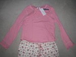 New w Tags: 2-Pc Pajamas Set, Pink & Ivory w Flowers & Stripes, Size L