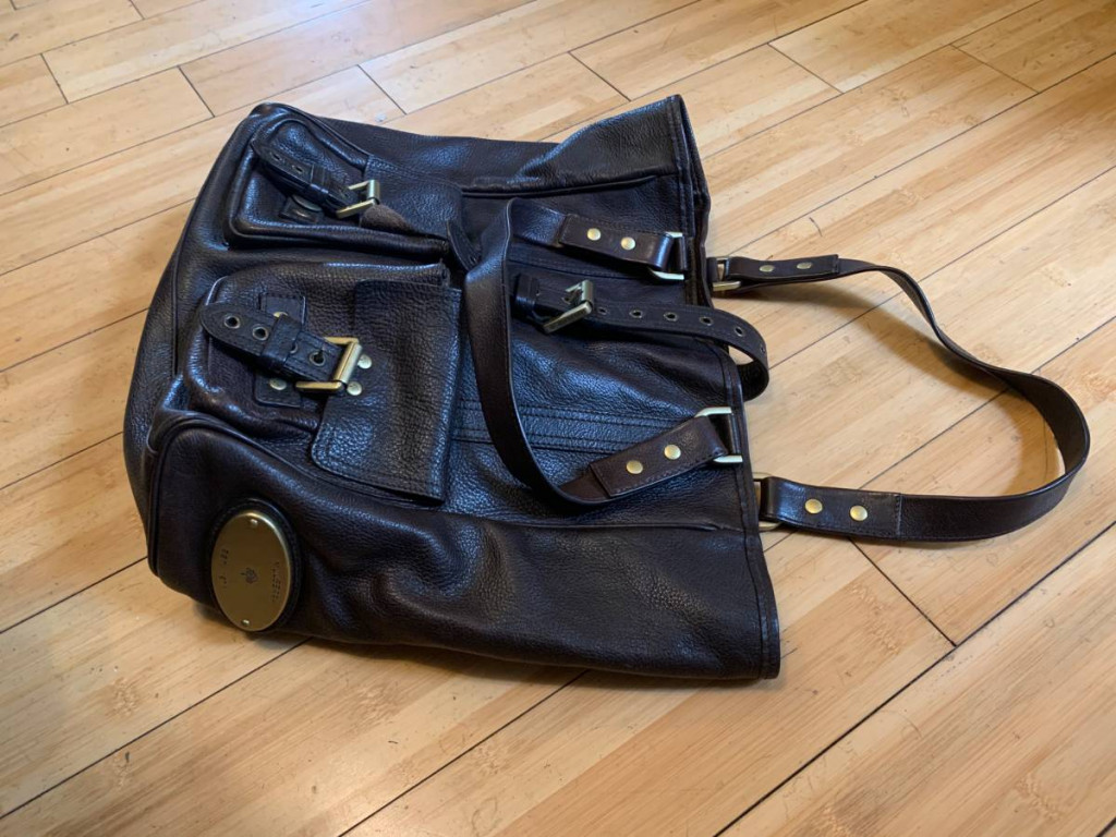 Chocolate grained-leather Mulberry Tote