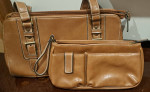 Lot of 2 Tan Brown Purses Clutch & Checkbook Cover Liz Claiaborne