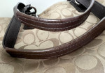 COACH Brown Tan Signature Logo Leather and Sateen Shoulder Bag Purse