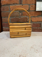 Vintage Boho Bamboo Box Handbag Purse Curved Front Bentwood Handle Hin