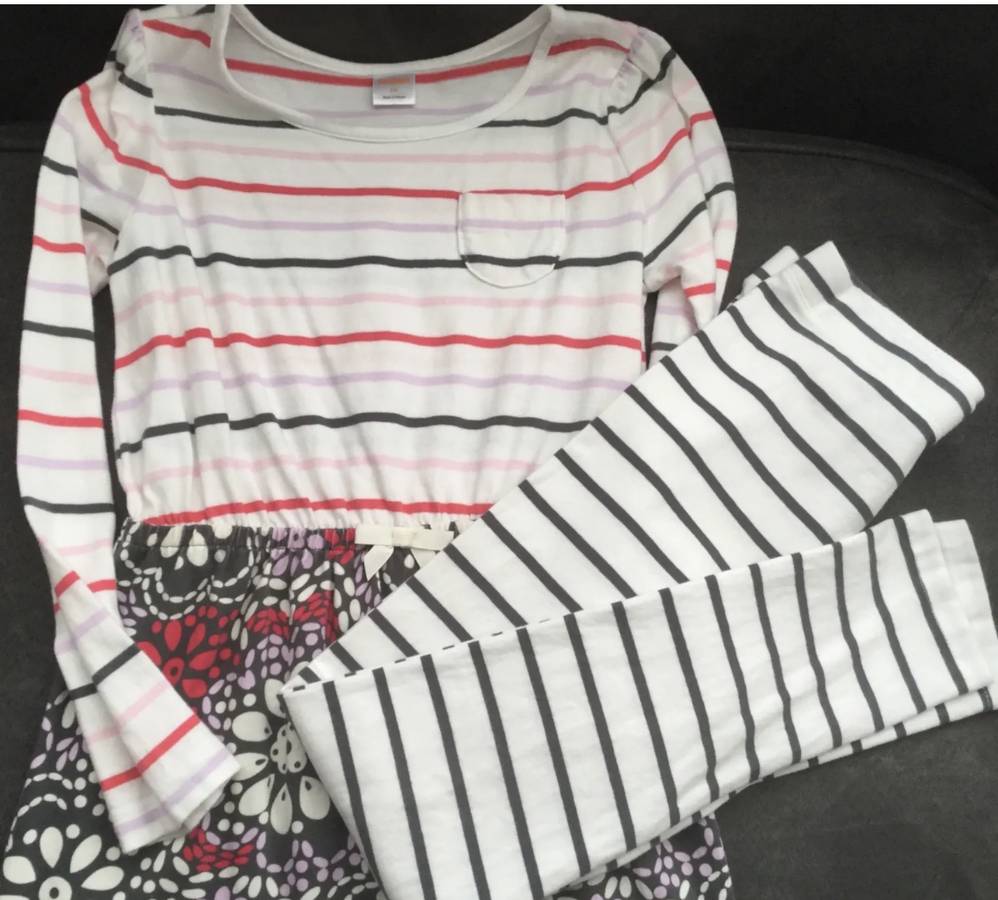 LOT Gymboree Girl Dress Tunic Leggings Stripe Floral Cream Large 10 12