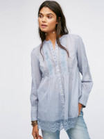 *Retail $148* NEW XS FREE PEOPLE Blue Cotton Lace Tunic Button Up