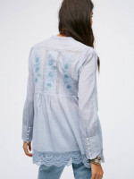 *Retail $148* NEW XS FREE PEOPLE Blue Cotton Lace Tunic Button Up