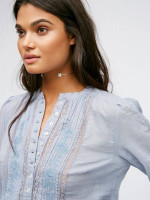 *Retail $148* NEW XS FREE PEOPLE Blue Cotton Lace Tunic Button Up