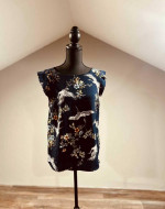 Large Navy Blue Floral Print Top
