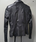 CACHE 90s Pewter Lamb Leather Fitted Moto-Type Jacket Sz 2 LIKE NEW!