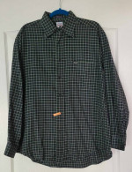 FACONNABLE Men’s Cotton Black and Greens Checked L/S Button-D Shirt- M