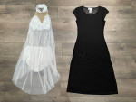 2 Adult Small Dance Costumes, White 2-pc., Sheer Black Dress Clothing