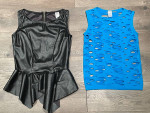 2 Adult Small Tops, Vegan Leather Black, Blue Hip Hop Dance Style