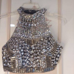 beaded, jewel prom formal 2 piece, gray silver