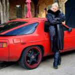 Full Length Black Leather Coat with Fox Tuxedo Collar and Fur Interior