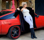 Full Length Black Leather Coat with Fox Tuxedo Collar and Fur Interior