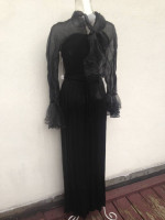 Vtg 70s Jersey Gown Bell Sleeves Edwardian-era Inspired