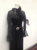 Vtg 70s Jersey Gown Bell Sleeves Edwardian-era Inspired