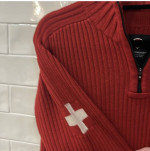 VICTORINOX SWISS ARMY RED WOOL NORDIC CROSS 1/4 ZIP SWEATER LARGE VTG