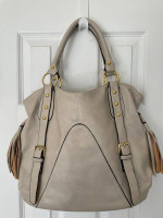 Pearl Grey Zip Top Faux Leather Handbag with Gold Brass Hardware
