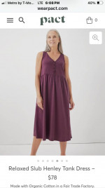 NWT-Pact organic cotton womens sleeveless dress