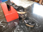 VivienneTam/Black Leather cork platform sandals,dress,purse $25 and up