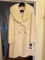 NEW GUESS women’s long ivory wool mix overcoat XL