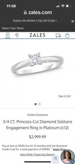 Platinum .88 carat princess diamond engagement ring.
