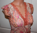 NEW! Size SMALL Low Cut BOHO Paisley Flutter Sleeve Lace Neck Peasant