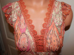 NEW! Size SMALL Low Cut BOHO Paisley Flutter Sleeve Lace Neck Peasant