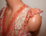 NEW! Size SMALL Low Cut BOHO Paisley Flutter Sleeve Lace Neck Peasant