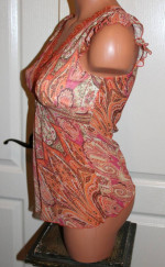 NEW! Size SMALL Low Cut BOHO Paisley Flutter Sleeve Lace Neck Peasant