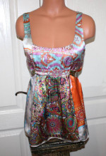 BOHO Chic SIZE XS Low Cut Paisley Floral Silk Babydoll Peasant Tank