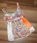 BOHO Chic SIZE XS Low Cut Paisley Floral Silk Babydoll Peasant Tank