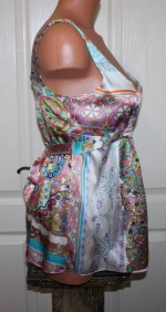 BOHO Chic SIZE XS Low Cut Paisley Floral Silk Babydoll Peasant Tank