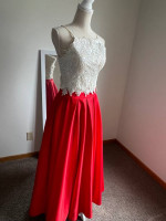 Gorgeous 2 Piece Prom or Evening Gown, Sz 1/2, in Satin, Beaded Lac