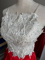 Gorgeous 2 Piece Prom or Evening Gown, Sz 1/2, in Satin, Beaded Lac