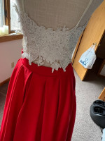Gorgeous 2 Piece Prom or Evening Gown, Sz 1/2, in Satin, Beaded Lac