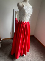 Gorgeous 2 Piece Prom or Evening Gown, Sz 1/2, in Satin, Beaded Lac