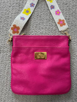 Upcycled hot pink Ralph Lauren leather purse beaded strap gold metal