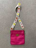 Upcycled hot pink Ralph Lauren leather purse beaded strap gold metal