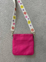 Upcycled hot pink Ralph Lauren leather purse beaded strap gold metal