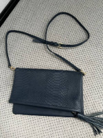 Gigi New York Hand Made Leather Python Bag Navy