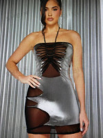 hot mini dress cut out sheer metalic european design