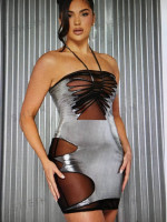 hot mini dress cut out sheer metalic european design
